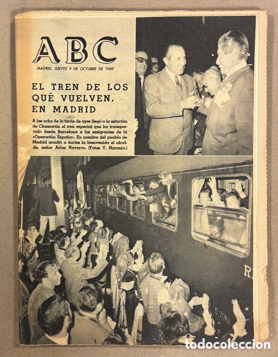 Coleccionismo de revistas y peri&oacute;dicos: ABC (9 DE OCTUBRE DE 1969). EMIGRANTES OPERACI&Oacute;N ESPA&Ntilde;A: EL TREN DE LOS QUE VUELVEN A MADRID,&hellip;