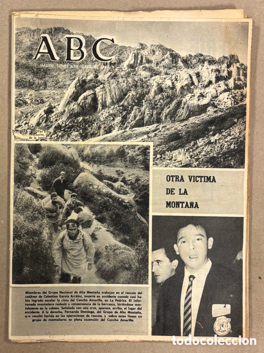 Coleccionismo de revistas y peri&oacute;dicos: ABC (5 DE MAYO DE 1969). OTRA V&Iacute;CTIMA DE LA MONTA&Ntilde;A CIMA DEL CANCHO AMARILLO EN LA PEDRIZA,