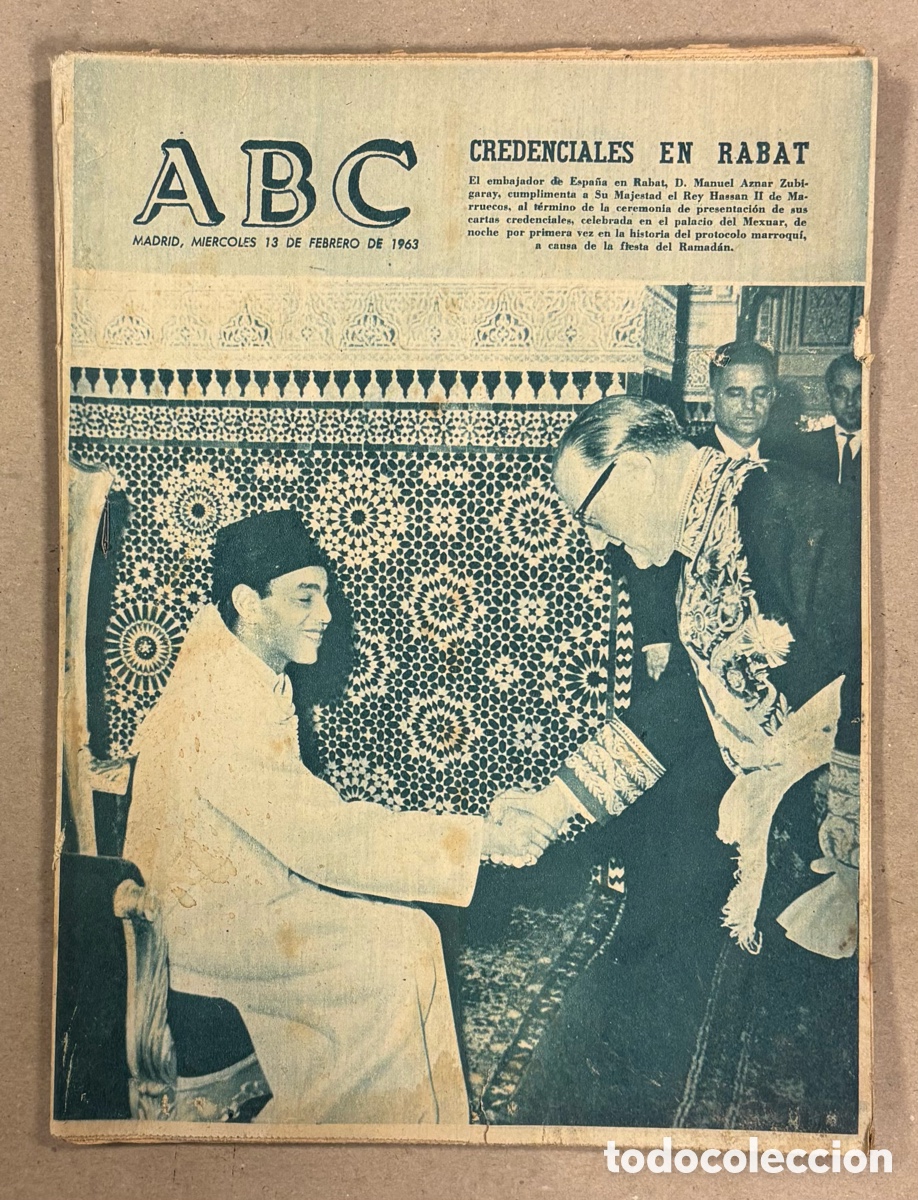 Coleccionismo de revistas y peri&oacute;dicos: ABC (13 DE FEBRERO DE 1963). EMBAJADOR PRESENTA CREDENCIALES EN RABAT ANTE EL REY HASSAN II,&hellip;