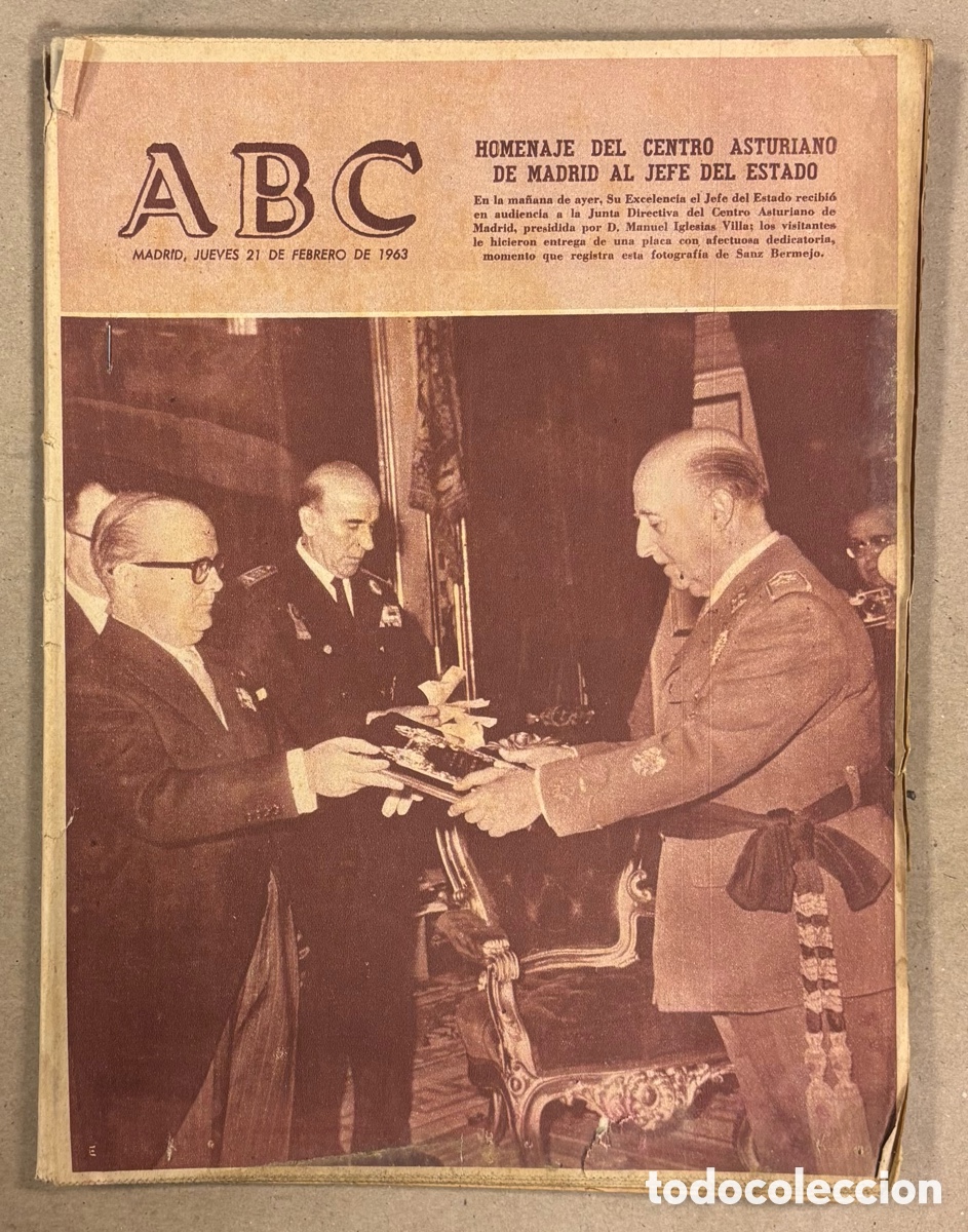 Coleccionismo de revistas y peri&oacute;dicos: ABC (21 DE FEBRERO DE 1963). HOMENAJE DEL CENTRO ASTURIANO DE MADRID AL CAUDILLO,&hellip;