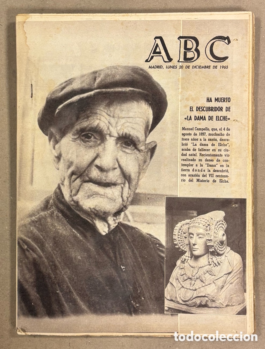 Coleccionismo de revistas y peri&oacute;dicos: ABC (20 SEPTIEMBRE 1965). HA MUERTO EL DESCUBRIDOR DE LA DAMA DE ELCHE MANUEL CAMPELLO,&hellip;