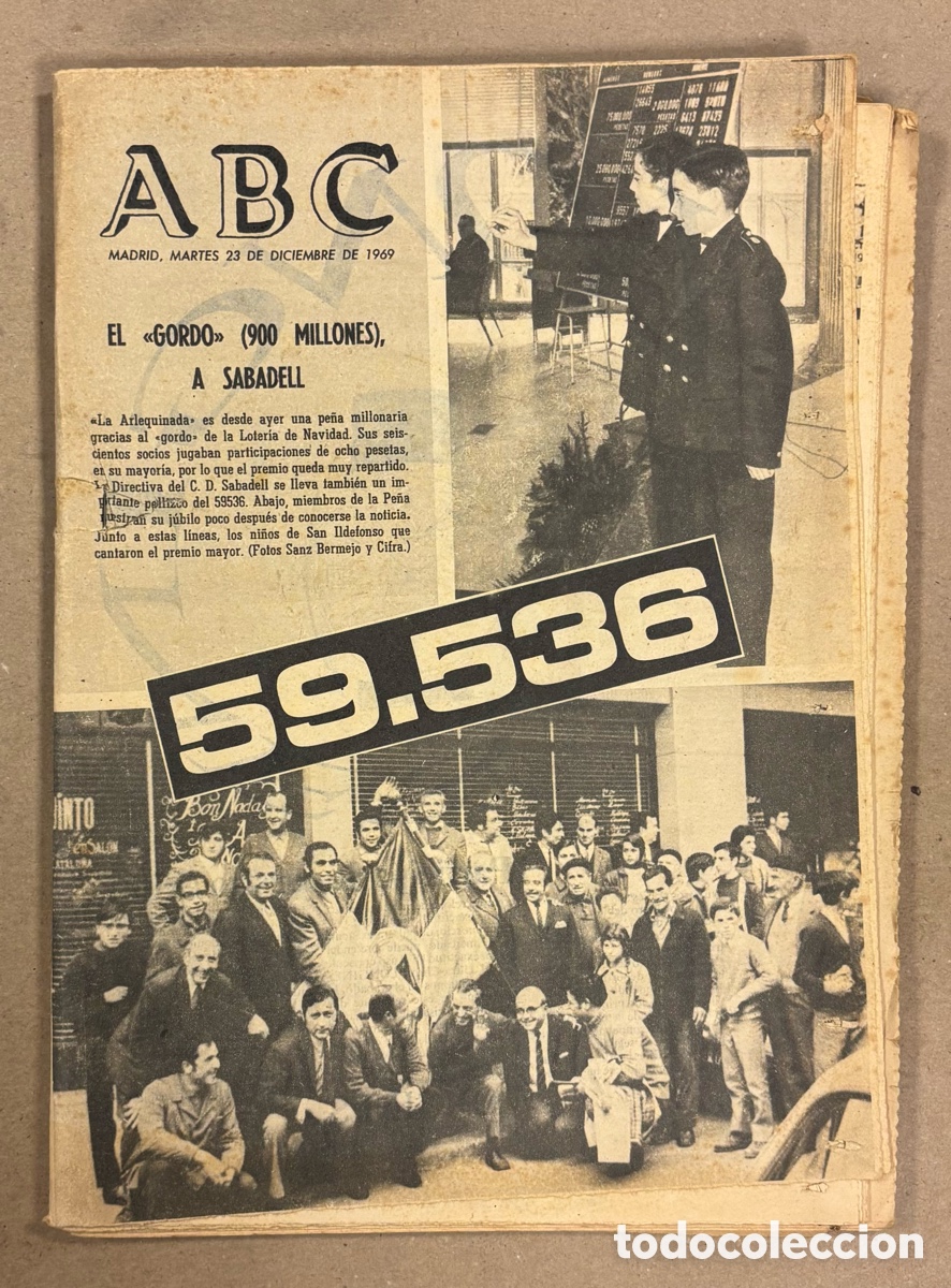 Coleccionismo de revistas y peri&oacute;dicos: ABC (23 DE NOVIEMBRE DE 1969). 59.536 EL GORDO DE LA LOTER&Iacute;A A SABADELL C.D. SABADELL,..