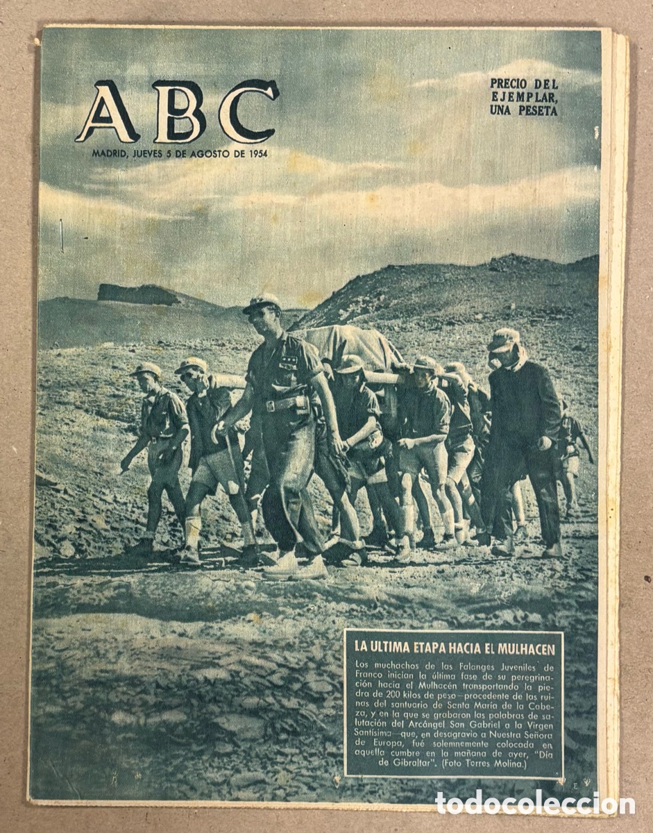 Coleccionismo de revistas y peri&oacute;dicos: ABC (5 DE AGOSTO DE 1954). MUCHACHOS DE FALANGES JUVENILES &Uacute;LTIMA ETAPA HACIA EL MULHACEN,&hellip;