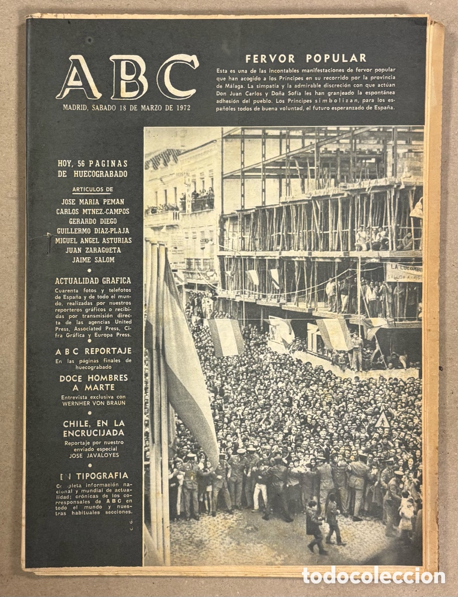 Coleccionismo de revistas y peri&oacute;dicos: ABC (18 DE MARZO DE 1972). FERVOR POPULAR POR LOS PR&Iacute;NCIPES EN LA PROVINCIA DE M&Aacute;LAGA,&hellip;