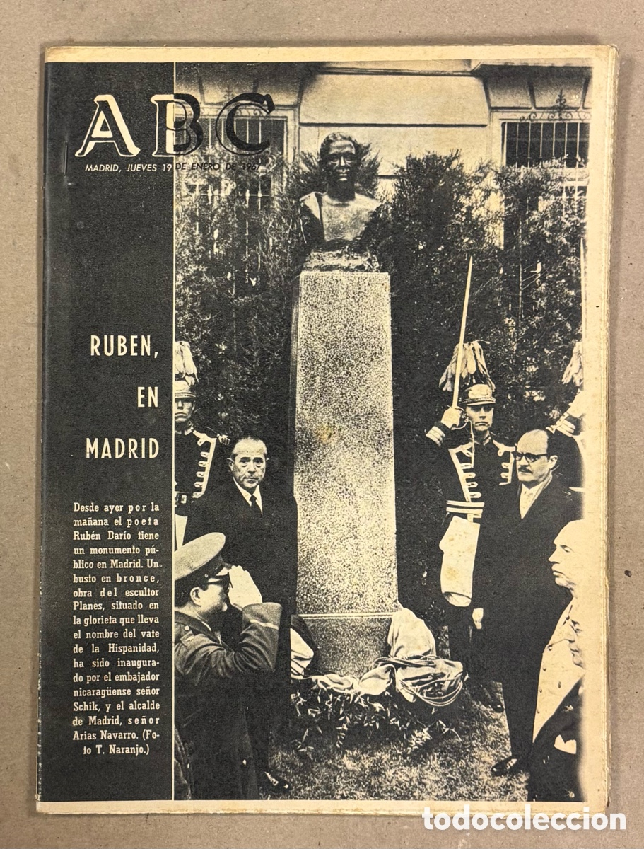 Coleccionismo de revistas y peri&oacute;dicos: ABC (19 DE ENERO DE 1967). INAUGURACI&Oacute;N MONUMENTO A RUBEN DAR&Iacute;O EN MADRID,&hellip;