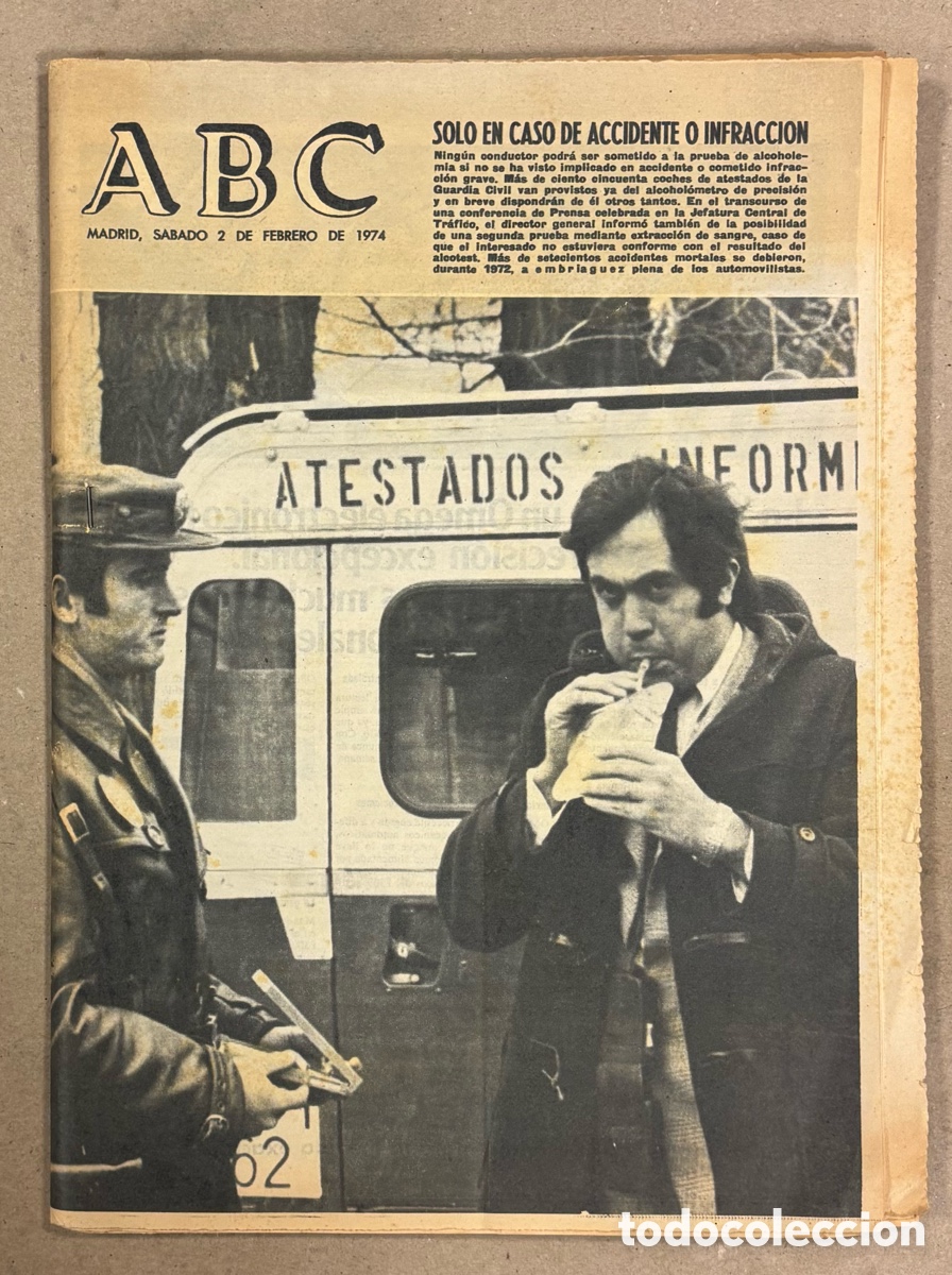 Coleccionismo de revistas y peri&oacute;dicos: ABC (2 DE FEBRERO DE 1974). PRUBAS DE ALCOHOLEMIA SOLO EN CASO DE ACCIDENTE O INFRACCI&Oacute;N,&hellip;