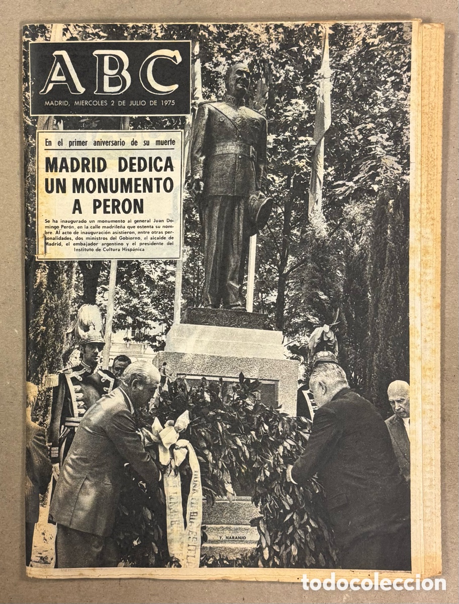 Coleccionismo de revistas y peri&oacute;dicos: ABC (3 DE JULIO DE 1975). MADRID DEDICA UN MONUMENTO A PER&Oacute;N, REPORTAJE MOHAMMED ALI VENCE A BUGNER