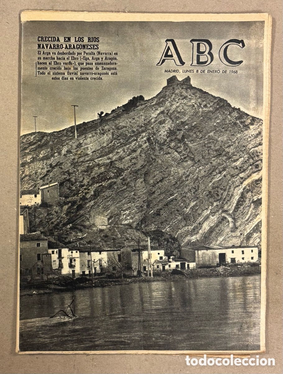 Coleccionismo de revistas y peri&oacute;dicos: ABC (8 DE ENERO DE 1968). EL R&Iacute;O ARGA DESBORDADO POR PERALTA (NAVARRA) EGA ARGA Y ARAG&Oacute;N