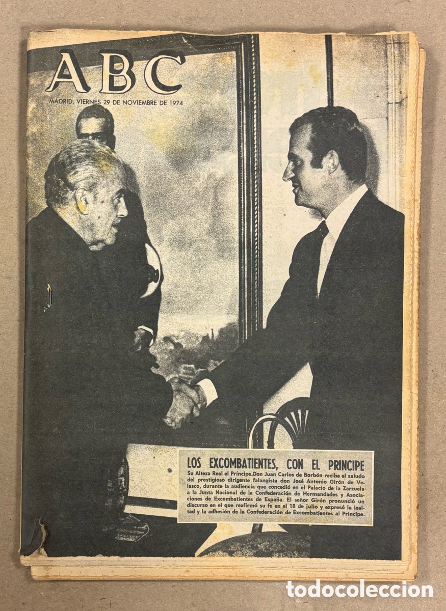 Coleccionismo de revistas y peri&oacute;dicos: ABC (29 NOVIEMBRE 1974). EL PR&Iacute;NCIPE JUAN CARLOS RECIBE A CONFEDERACI&Oacute;N DE EXCOMBATIENTES FALANGE