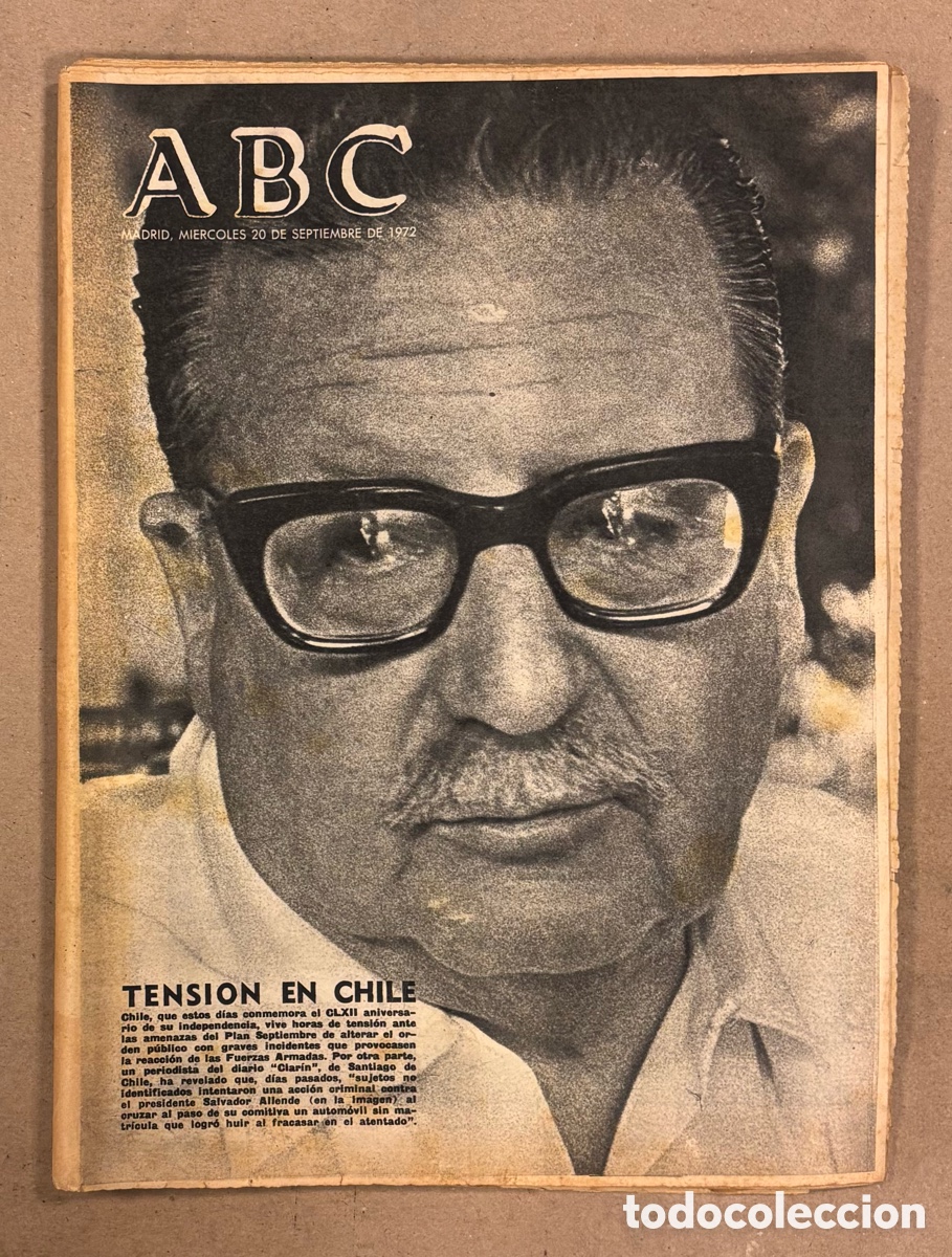 Coleccionismo de revistas y peri&oacute;dicos: ABC (20 DE SEPTIEMBRE DE 1972). SALVADOR ALLENDE TENSI&Oacute;N EN CHILE, BOXEO CHANGO CARMONA,&hellip;
