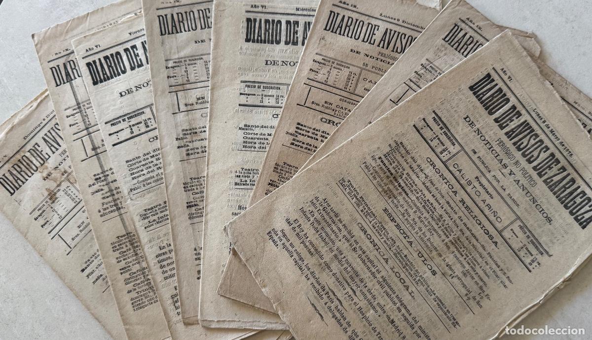 Coleccionismo de revistas y peri&oacute;dicos: PERI&Oacute;DICO DIARIO DE AVISOS DE ZARAGOZA - 8 EJEMPLARES - A&Ntilde;OS 1875 Y 1878 - NOTICIAS Y ANUNCIOS