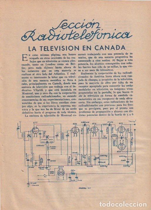 Coleccionismo de revistas y peri&oacute;dicos: * RADIO * Televisi&oacute;n en Canad&aacute;; aplicaci&oacute;n de ondas muy cortas ferrocarriles; transceptor - 1935