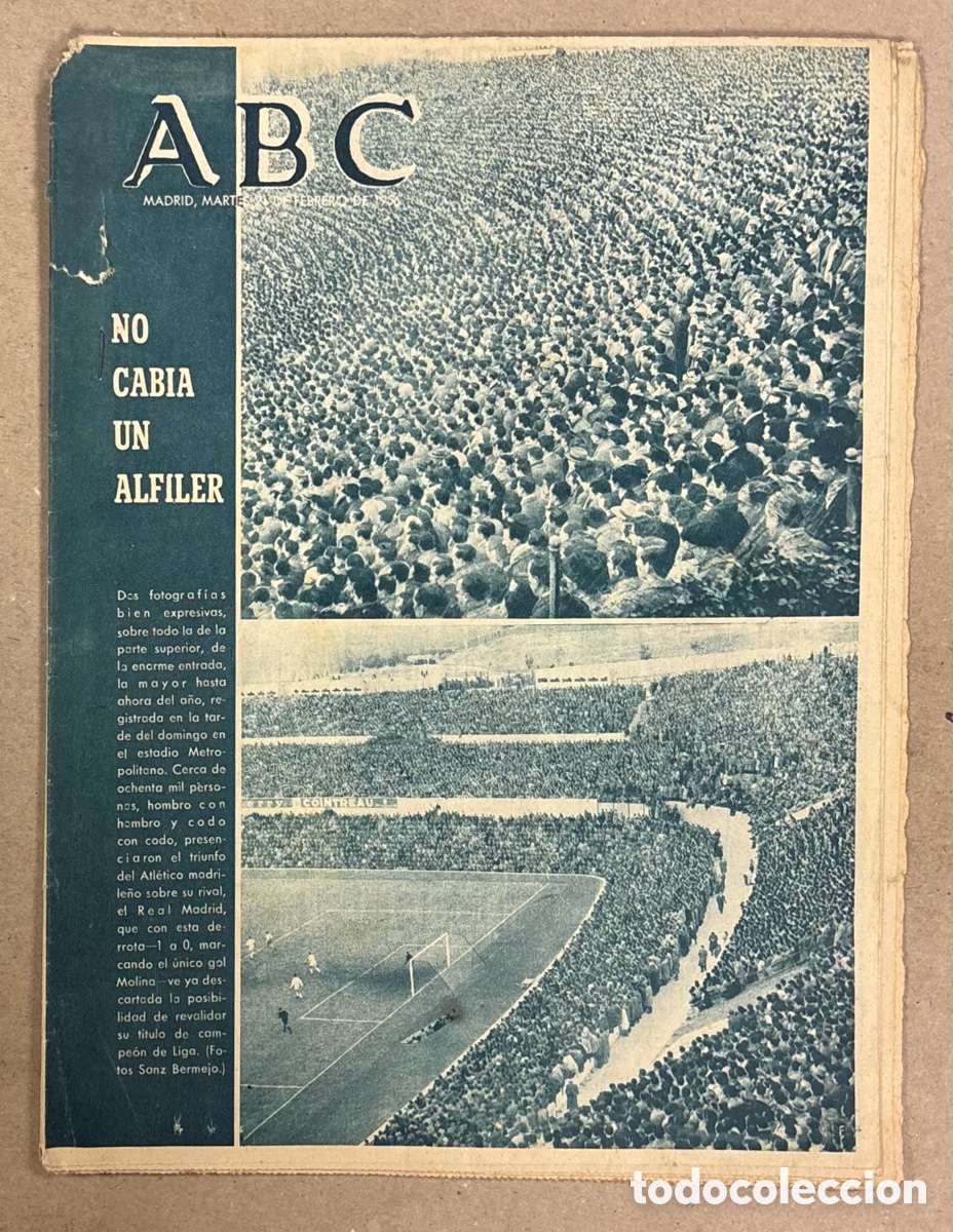 Coleccionismo de revistas y peri&oacute;dicos: ABC (24 DE FEBRERO DE 1956). ATL&Eacute;TICO MADRID 1 - 0 REAL MADRID EN UN METROPOLITANO ABARROTADO,&hellip;