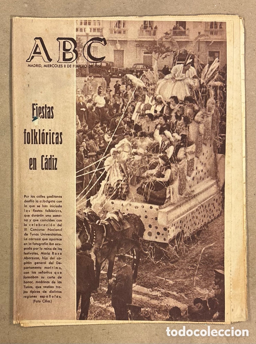 Coleccionismo de revistas y peri&oacute;dicos: ABC (8 DE FEBRERO DE 1956). FIESTAS FOLKLORICAS EN C&Aacute;DIZ,&hellip;