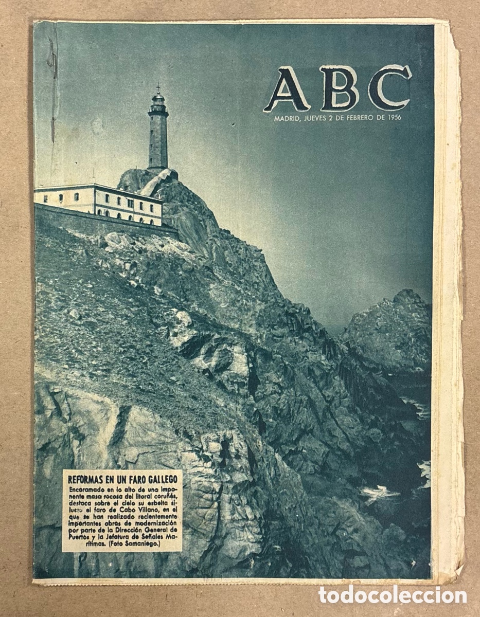 Coleccionismo de revistas y peri&oacute;dicos: ABC (2 DE FEBRERO DE 1956). REFORMAS EN EL FARO GALLEGO DE CABO VILLANO,...