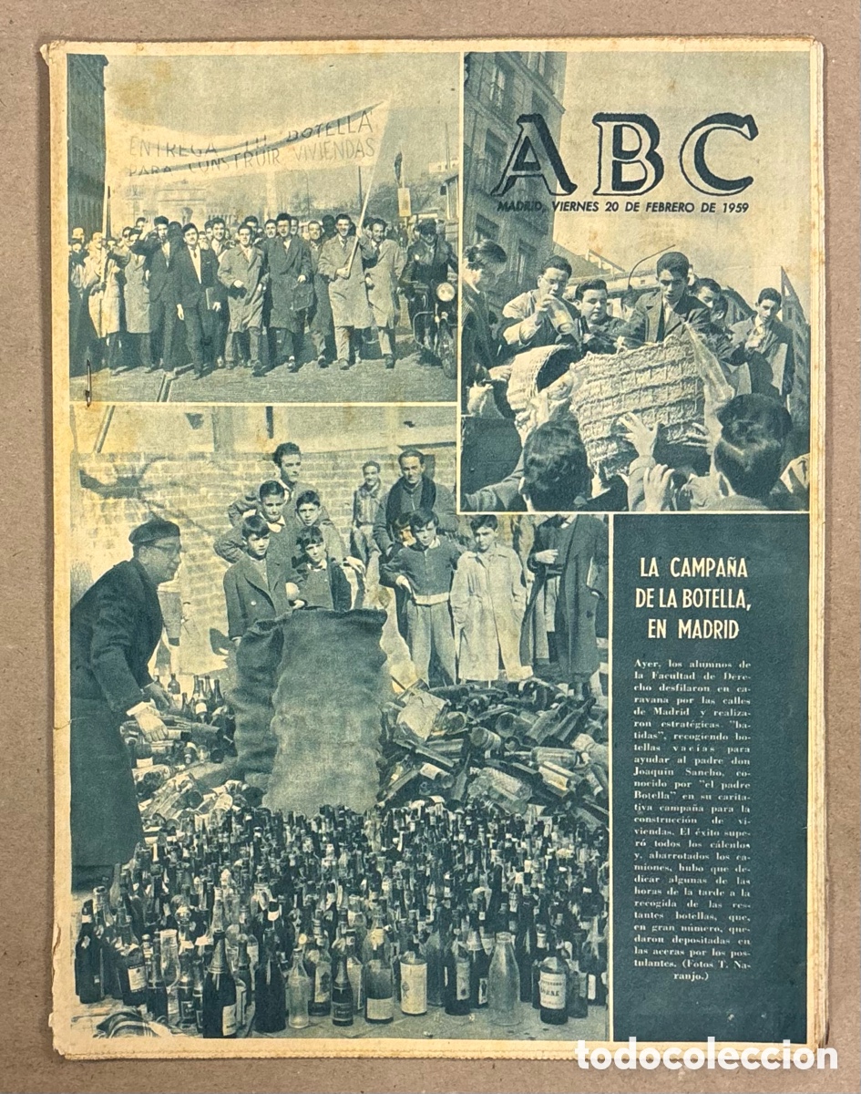 Coleccionismo de revistas y peri&oacute;dicos: ABC (20 DE FEBRERO DE 1959). LA CAMPA&Ntilde;A DE LA BOTELLA EN MADRID,&hellip;