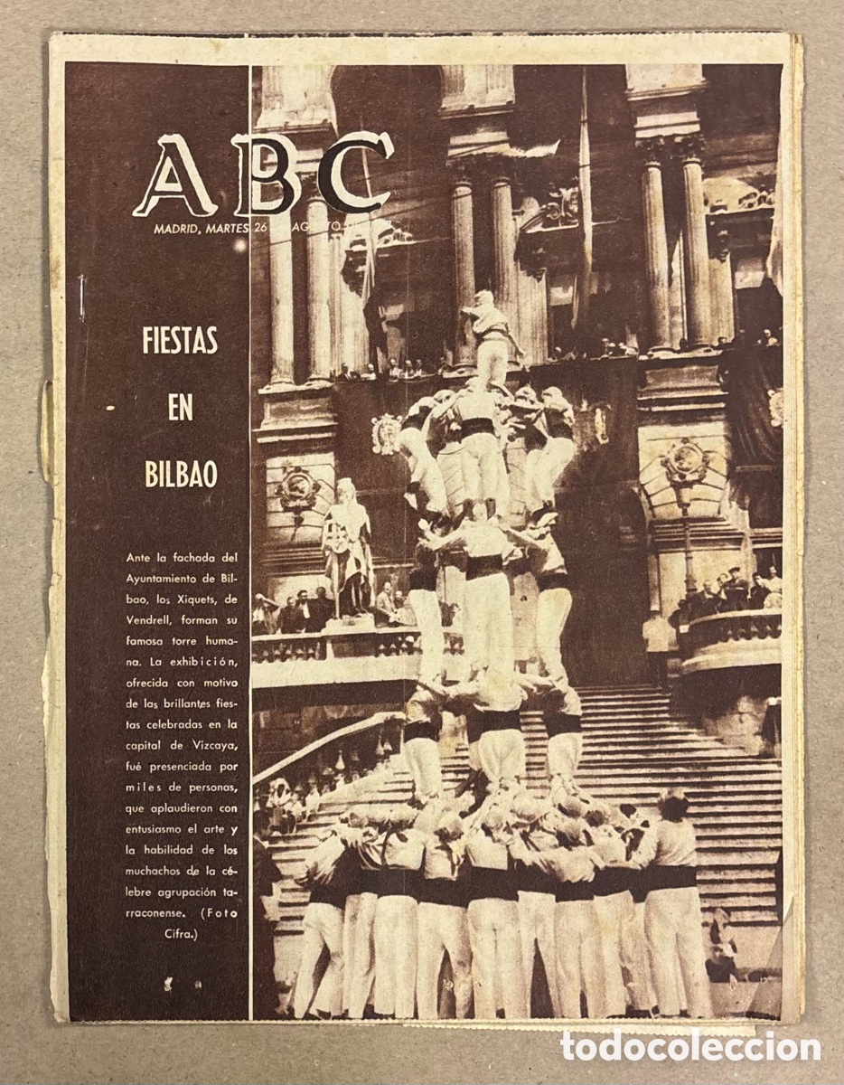 Coleccionismo de revistas y peri&oacute;dicos: ABC (26 DE AGOSTO DE 1958). LOS XIQUETS DE VENDRELL EN LAS FIESTAS DE BILBAO,&hellip;