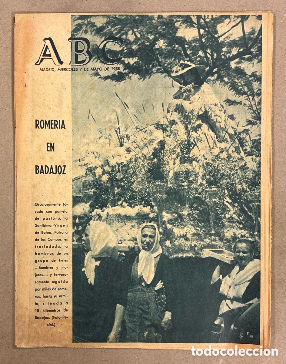 Coleccionismo de revistas y peri&oacute;dicos: ABC (7 DE MAYO DE 1958). ROMER&Iacute;A EN BADAJOZ DE LA SANT&Iacute;SIMA VIRGEN DE BOTOA,&hellip;