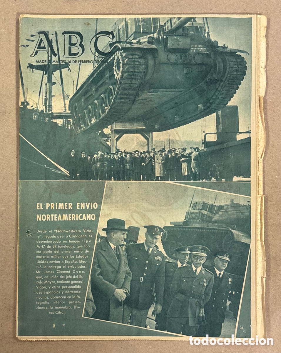 Coleccionismo de revistas y peri&oacute;dicos: ABC (16 DE FEBRERO DE 1954). PRIMER ENV&Iacute;O NORTEAMERICANO DE TANQUES M-47,&hellip;