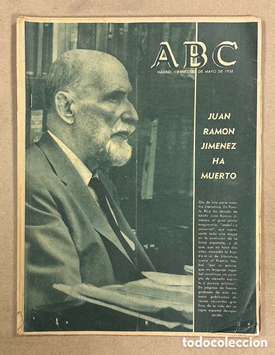Coleccionismo de revistas y peri&oacute;dicos: ABC (30 DE MAYO DE 1958). JUAN RAM&Oacute;N JIM&Eacute;NEZ HA MUERTO,&hellip;