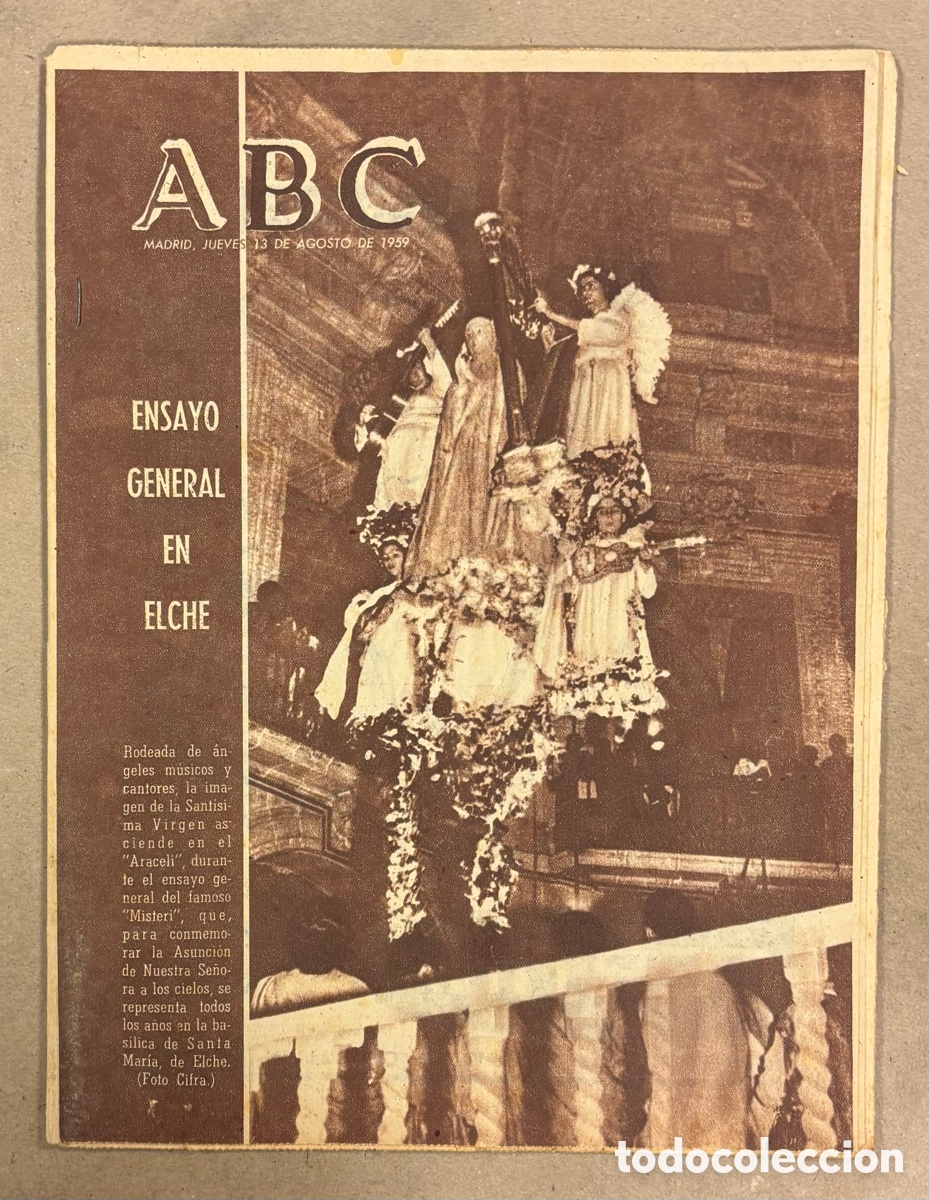 Coleccionismo de revistas y peri&oacute;dicos: ABC (13 DE AGOSTO DE 1959). ENSAYO GENERAL DEL FAMOSO MISTERI EN ELCHE,..: