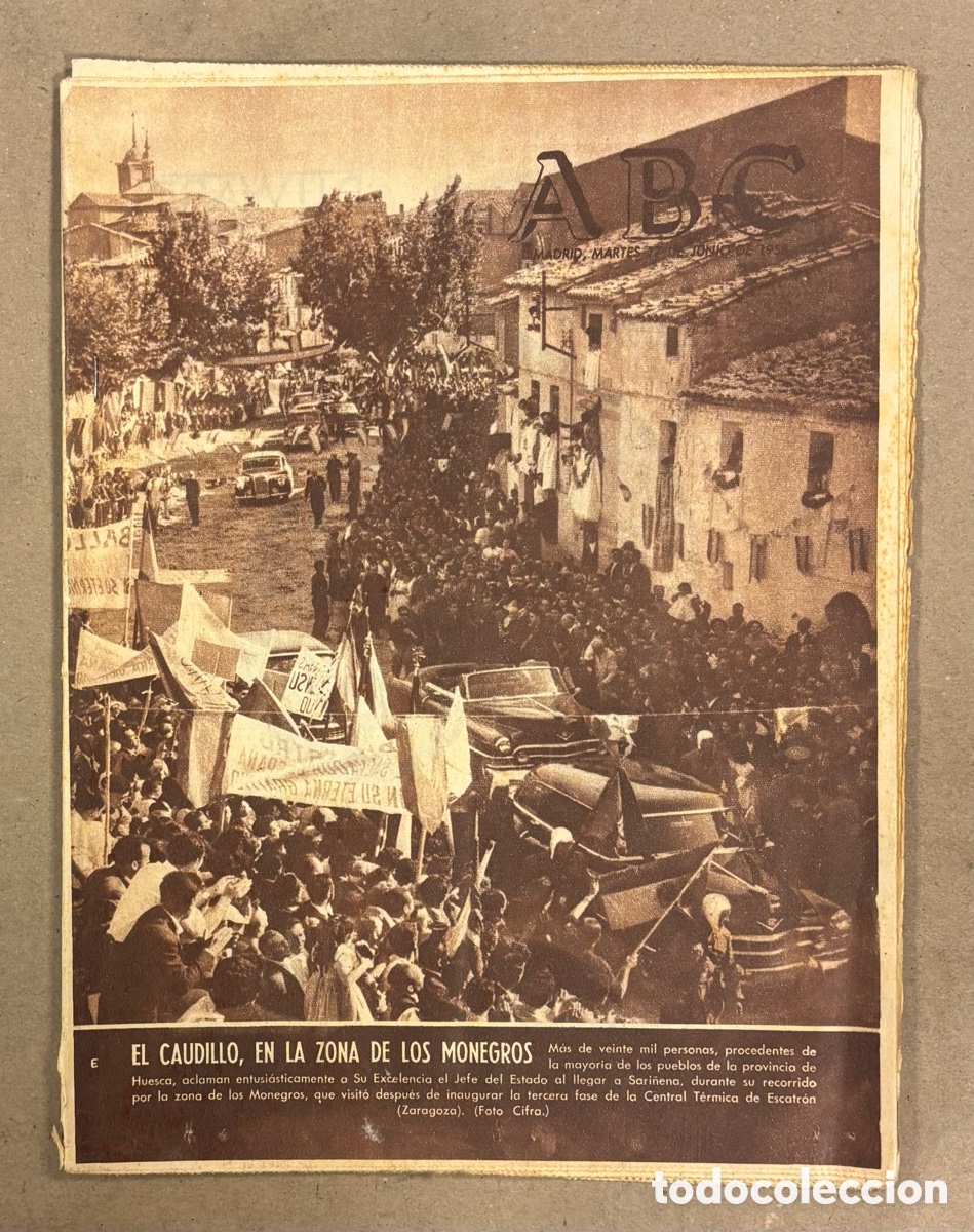 Coleccionismo de revistas y peri&oacute;dicos: ABC (17 JUNIO 1958). EL CAUDILLO EN LOS MONEGROS TRAS INAUGURAR CENTRAL T&Eacute;RMICA DE ESCATR&Oacute;N,..