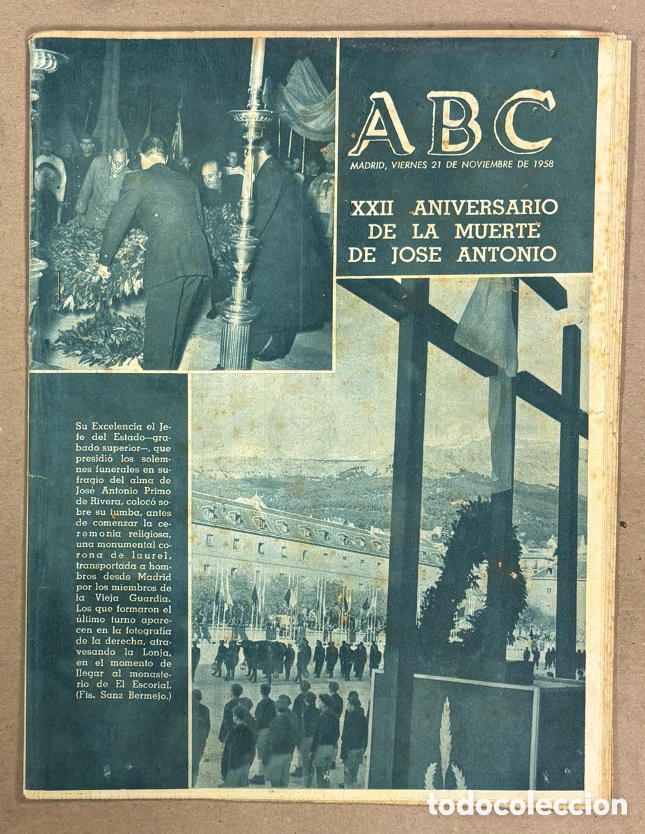 Coleccionismo de revistas y peri&oacute;dicos: ABC (21 DE NOVIEMBRE DE 1958). XXII ANIVERSARIO DE LA MUERTE DE JOS&Eacute; ANTONIO PRIMO DE RIVERA,&hellip;