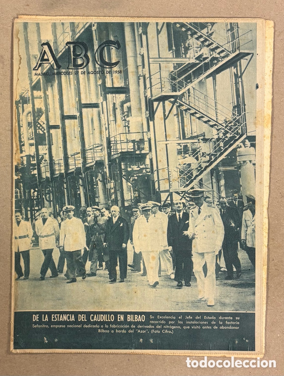Coleccionismo de revistas y peri&oacute;dicos: ABC (27 DE AGOSTO DE 1958). ESTANCIA DEL CAUDILLO EN BILBAO, VISITA A F&Aacute;BRICA SEFANITRO EN BARACALDO