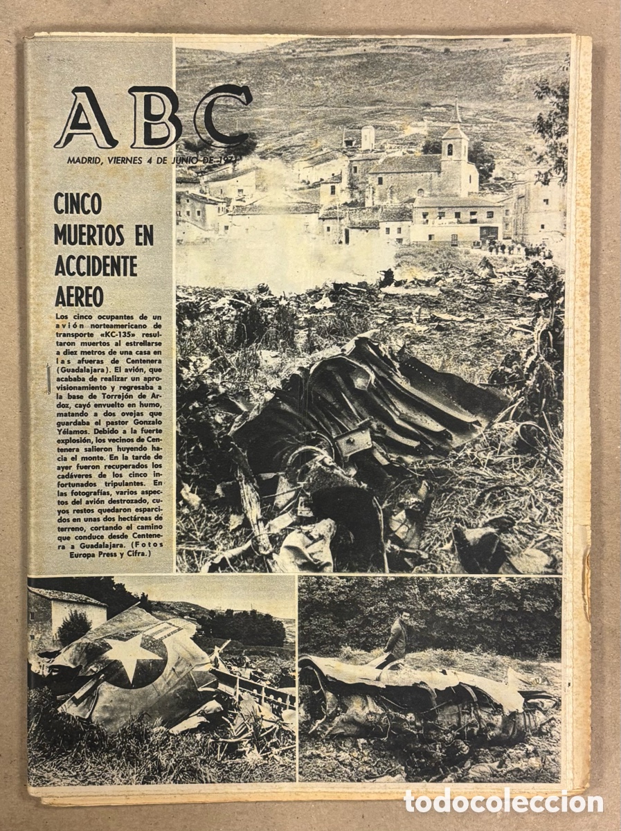 Coleccionismo de revistas y peri&oacute;dicos: ABC (4 DE JUNIO DE 1971). CINCO MUERTOS EN ACCIDENTE A&Eacute;REO EN CENTENERA (GUADALAJARA),&hellip;