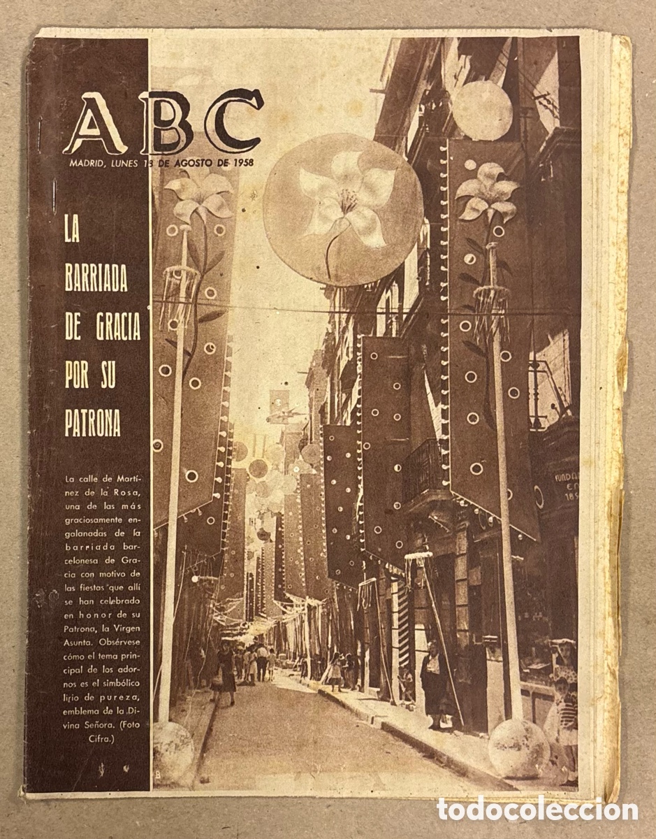 Collectionnisme de Revues et Journaux: ABC (18 DE AGOSTO DE 1958). LA BARRIADA DE GRACIA POR SU PATRONA,&hellip;