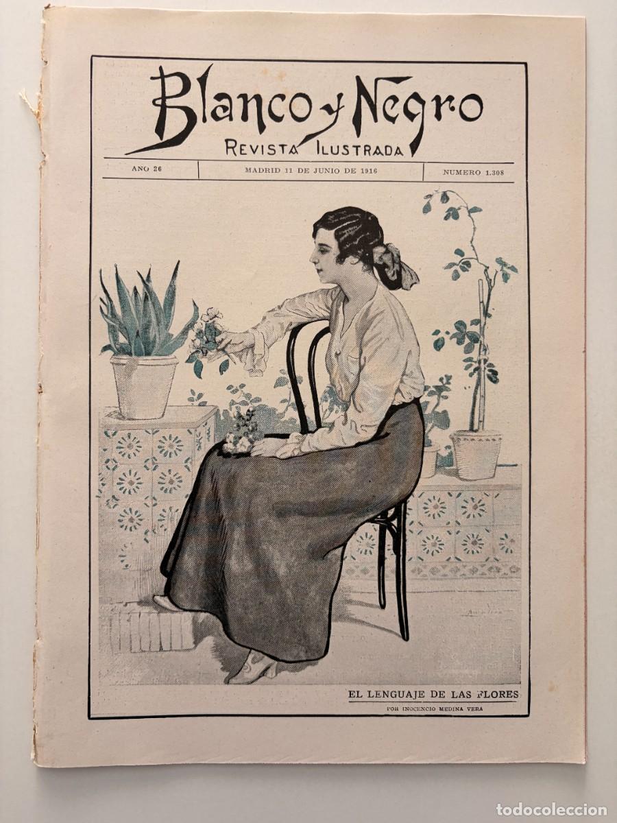 Coleccionismo de revistas y peri&oacute;dicos: BLANCO Y NEGRO. N&ordm; 1308. A&Ntilde;O 1916. LA FIESTA DE LA FLOR EN MADRID. EL REY Y LA ACADEMIA.LEER