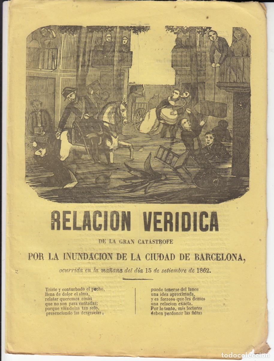 Coleccionismo de revistas y peri&oacute;dicos: PLIEGO DE CORDEL - ROMAN&Ccedil;OS - RELACI&Oacute;N VER&Iacute;DICA INUNDACI&Oacute;N CIUDAD DE BARCELONA - 1862