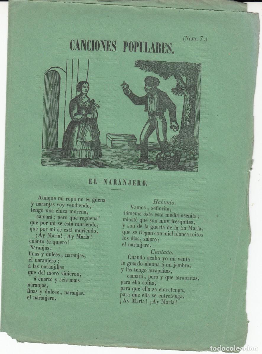 Coleccionismo de revistas y peri&oacute;dicos: PLIEGO DE CORDEL - ROMAN&Ccedil;OS - CANCIONES POPULARES - EL NARANJERO - NUM. 7 - 1857