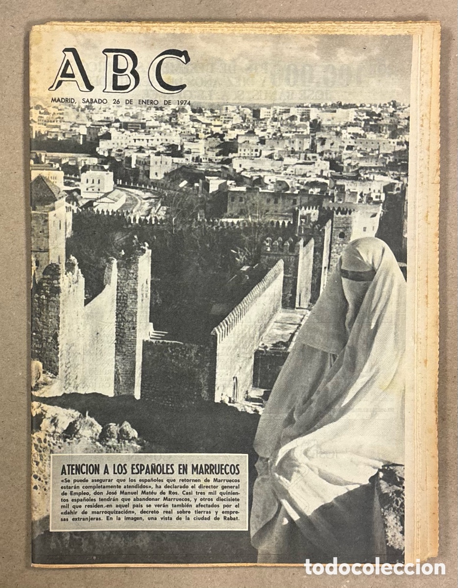Coleccionismo de revistas y peri&oacute;dicos: ABC (26 DE ENERO DE 1974). ATENCI&Oacute;N A LOS ESPA&Ntilde;OLES EN MARRUECOS,&hellip;