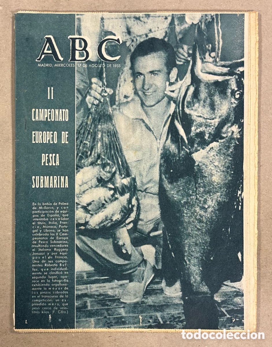 Coleccionismo de revistas y peri&oacute;dicos: ABC (17 DE AGOSTO DE 1955). II CAMPEONATO EUROPEO DE PESCA SUBMARINA EN MALLORCA,&hellip;