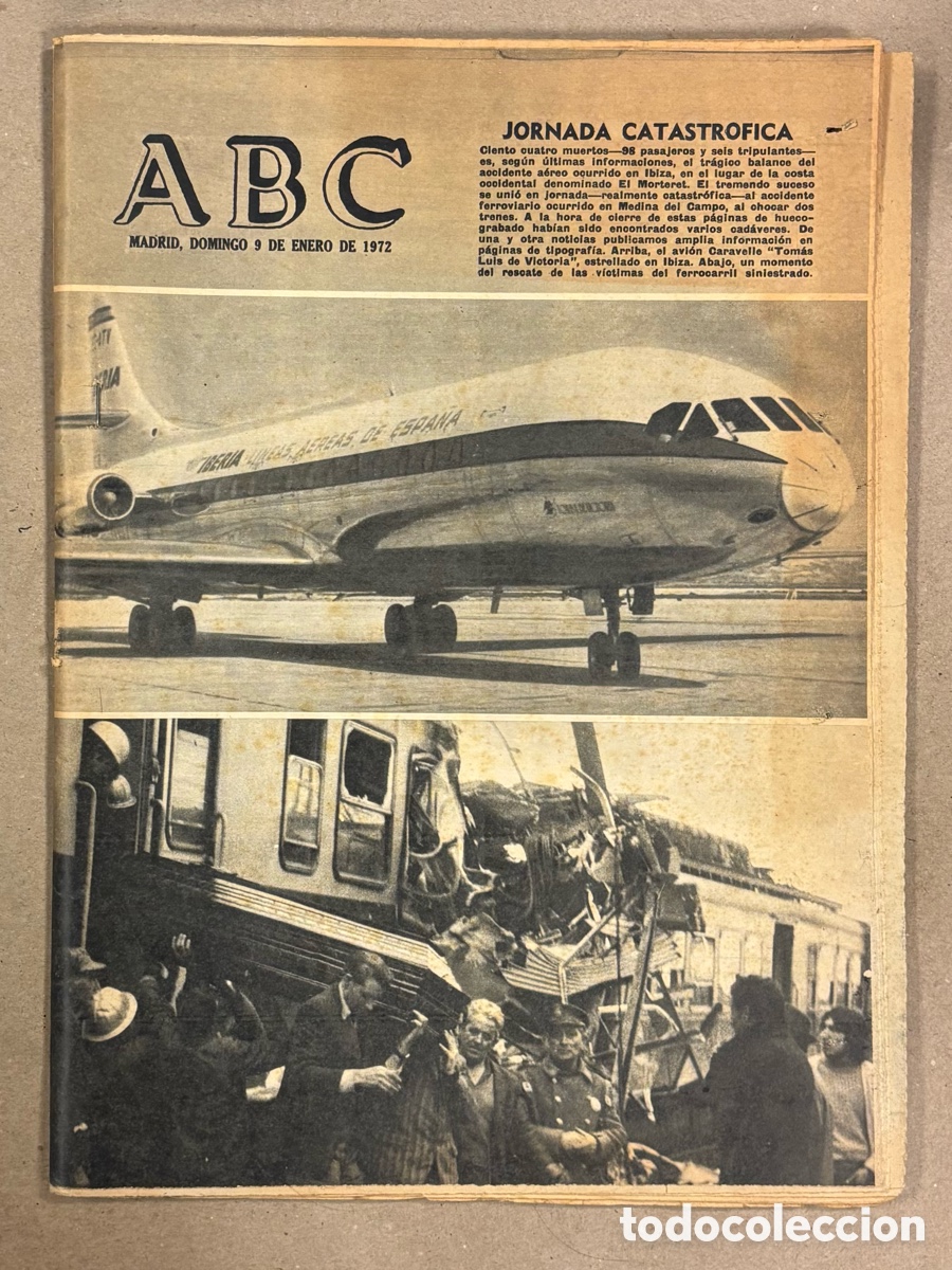 Coleccionismo de revistas y peri&oacute;dicos: ABC (9 DE ENERO DE 1972). ACCIDENTE AVI&Oacute;N EN IBIZA Y ACCIDENTE TREN EN MEDINA DEL CAMPO,&hellip;