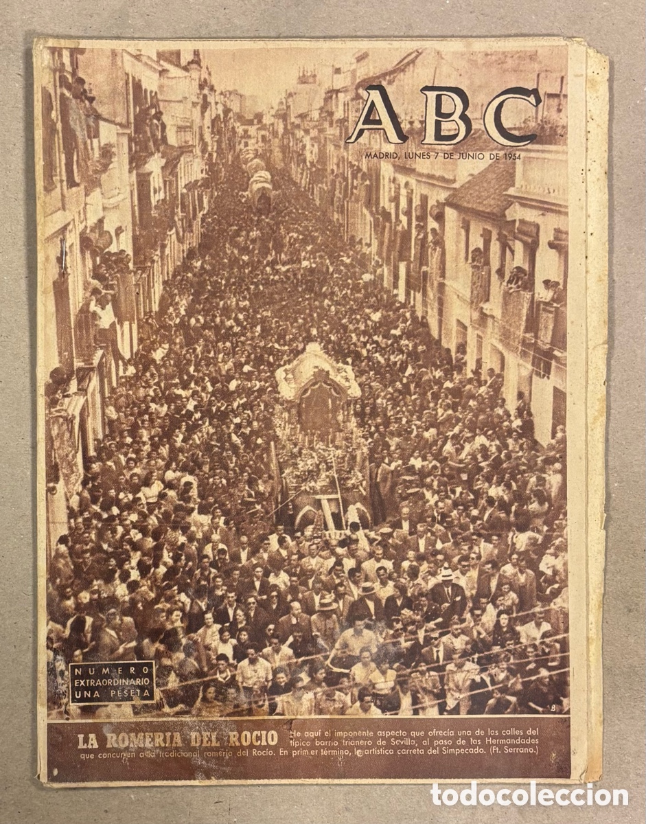 Coleccionismo de revistas y peri&oacute;dicos: ABC (7 DE JUNIO DE 1954). LA ROMER&Iacute;A DEL ROC&Iacute;O POR LAS CALLES SEVILLANAS DE TRIANA,&hellip;
