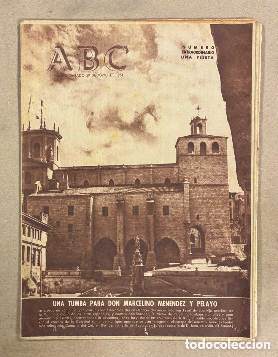 Coleccionismo de revistas y peri&oacute;dicos: ABC (29 DE MAYO DE 1954). UNA TUMBA PARA DON MARCELINO MEN&Eacute;NDEZ PELAYO EN SANTANDER