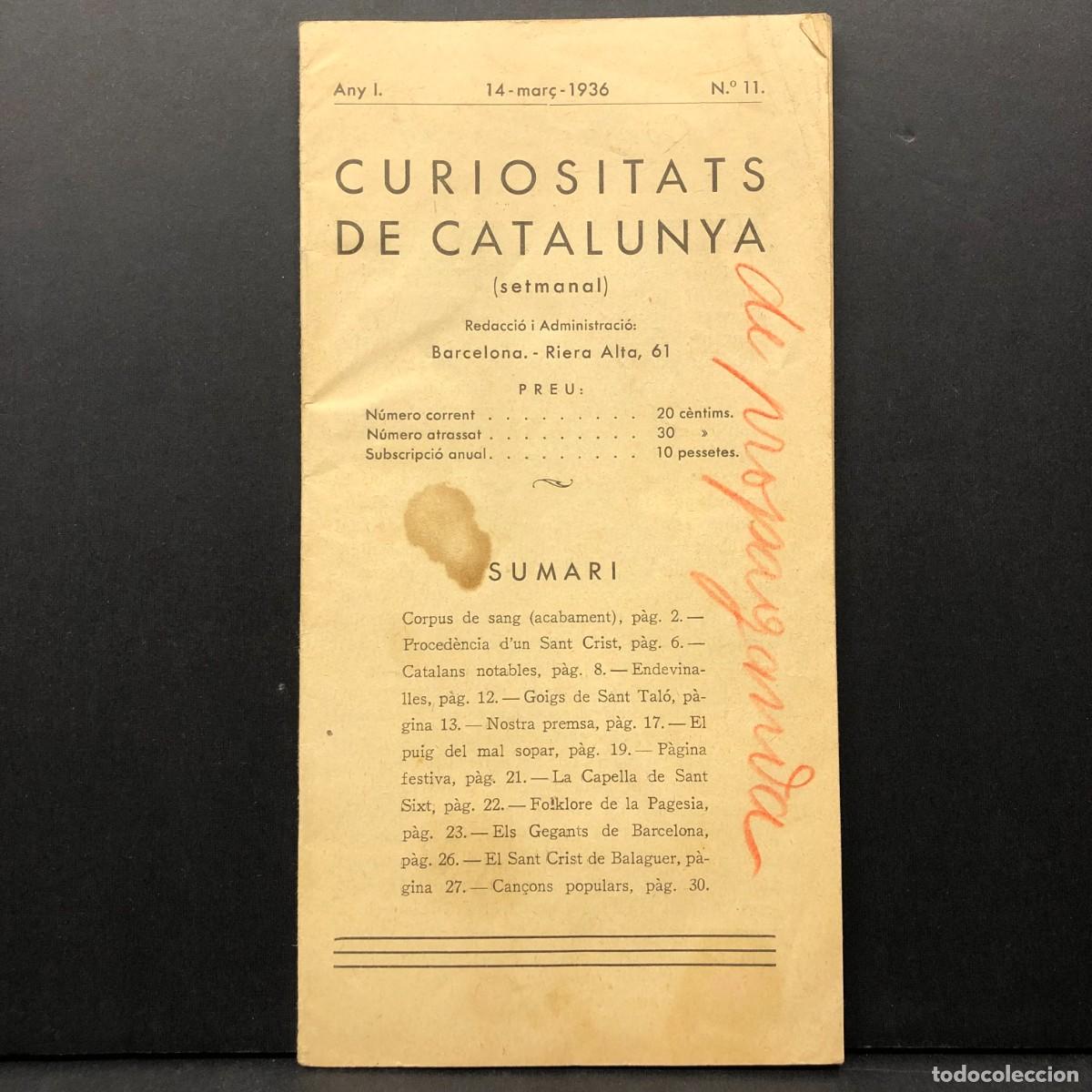 Coleccionismo de revistas y peri&oacute;dicos: CURIOSITATS DE CATALUNYA - ANY I - 14 MAR&Ccedil; 1936 - N&ordm; 11 - IMP. ALT&Eacute;S / 5338
