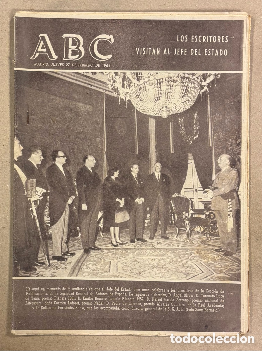 Coleccionismo de revistas y peri&oacute;dicos: ABC (27 FEBRERO 1964). LOS ESCRITORES VISITAN AL JEFE DEL ESTADO (&Aacute;NGEL OLIVER, TORCUATO LUCA DE TEN