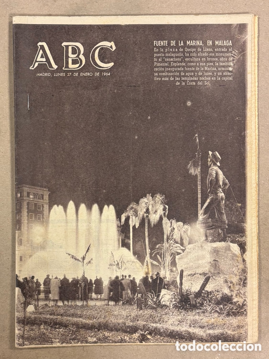 Coleccionismo de revistas y peri&oacute;dicos: ABC (27 DE ENERO DE 1964). INAUGURACI&Oacute;N FUENTE DE LA MARINA Y EL CENACHERO EN M&Aacute;LAGA,&hellip;