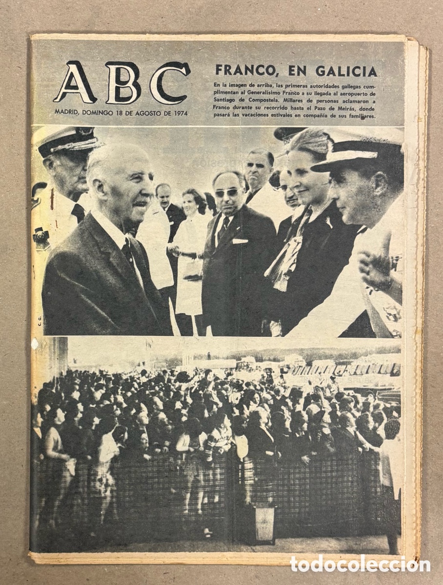 Coleccionismo de revistas y peri&oacute;dicos: ABC (18 DE AGOSTO DE 1974). FRANCO DE VACACIONES EN GALICIA,&hellip;