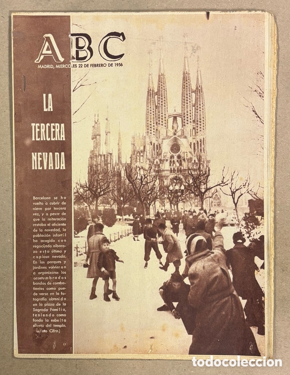 Coleccionismo de revistas y peri&oacute;dicos: ABC (22 DE FEBRERO DE 1956). TERCERA NEVADA EN BARCELONA, OVIEDO GANA 6-0 AL GIJ&Oacute;N EN EL MOLIN&Oacute;N