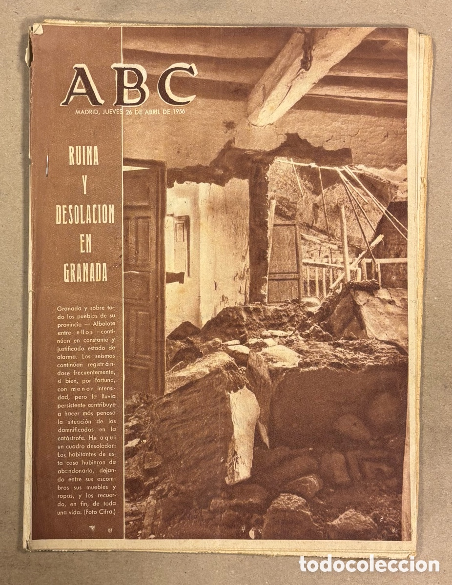 Coleccionismo de revistas y peri&oacute;dicos: ABC (26 DE ABRIL DE 1956). RUINA Y DESOLACI&Oacute;N EN GRANADA, COPA DE EUROPA MILAN - REAL MADRID,&hellip;