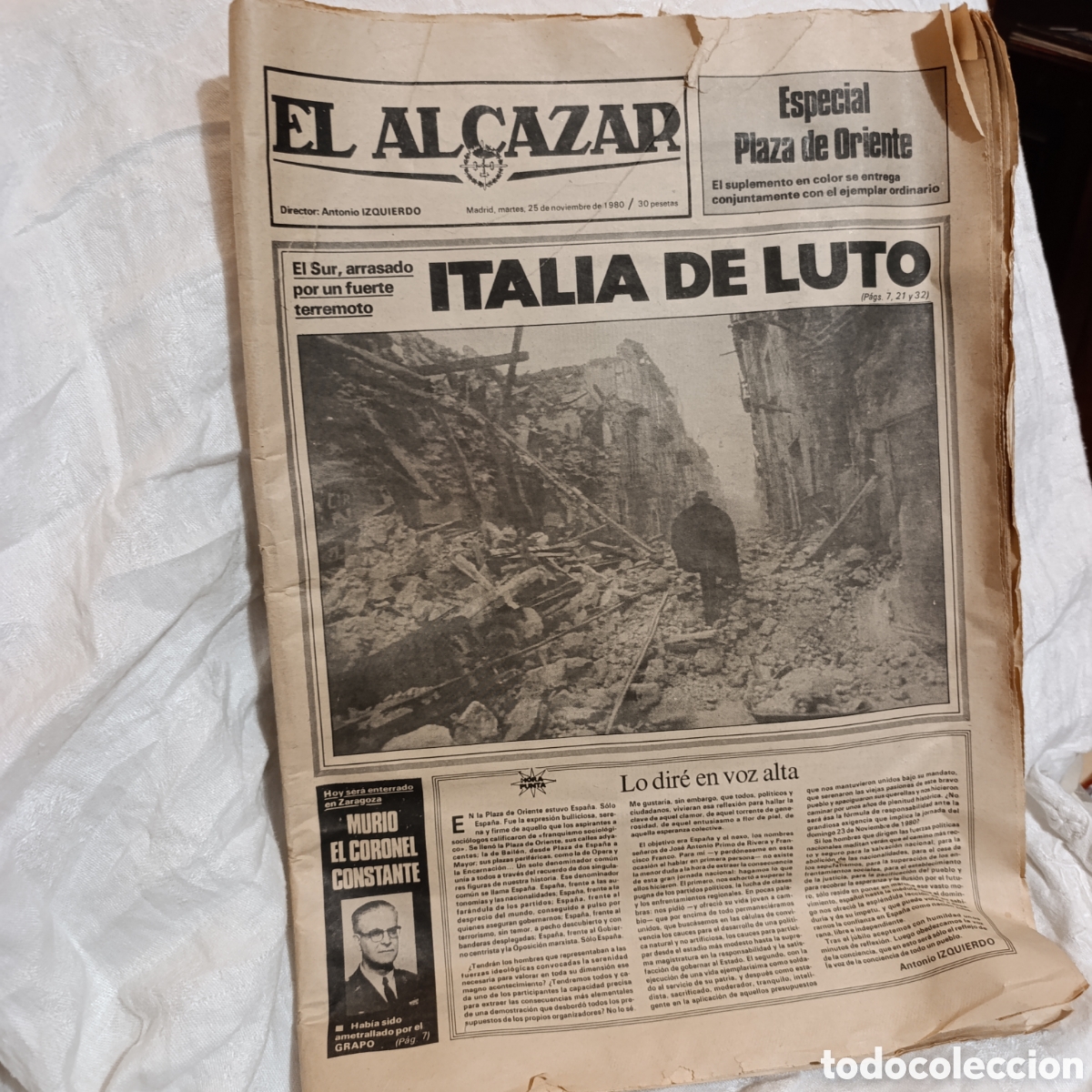 Coleccionismo de revistas y peri&oacute;dicos: Peri&oacute;dico Hist&oacute;rico El Alc&aacute;zar - 25 de Noviembre de 1980 - Especial Plaza de Oriente,Italia de luto