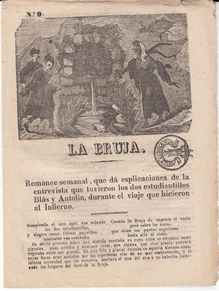 Coleccionismo de revistas y peri&oacute;dicos: PLIEGO DE CORDEL - ROMAN&Ccedil;OS - LA BRUJA NUM. 9 - 1859 - DOS ESTUDIANTES VIAJE AL INFIERNO