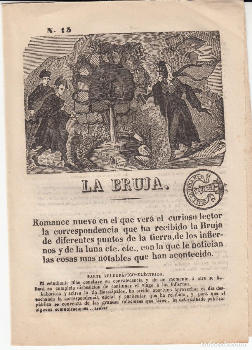 Coleccionismo de revistas y peri&oacute;dicos: PLIEGO DE CORDEL - ROMAN&Ccedil;OS - LA BRUJA NUM. 15 - 1859 - DOS ESTUDIANTES CORRESPONDENCIA CON BRUJA