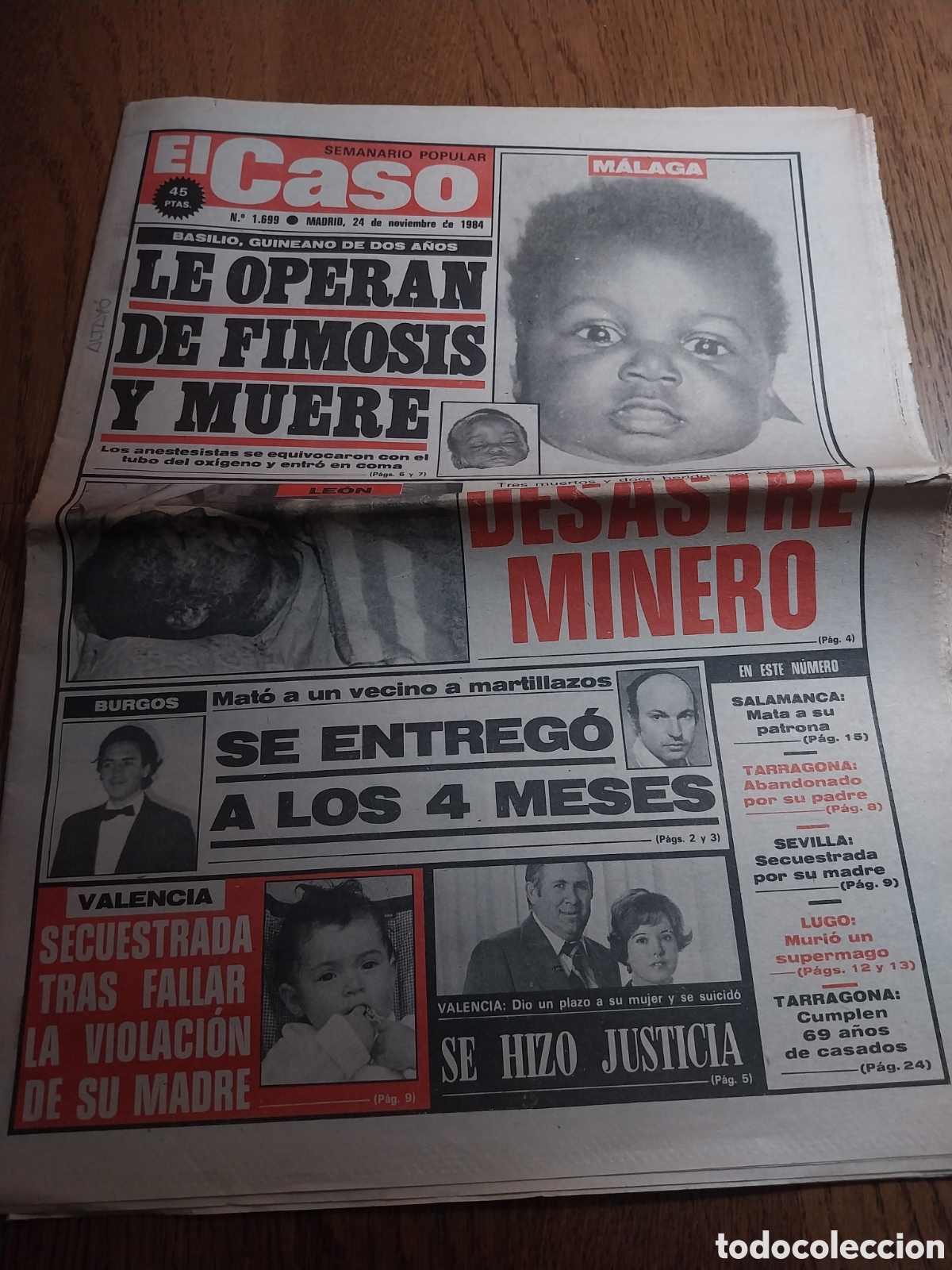 Coleccionismo de revistas y peri&oacute;dicos: EL CASO 1984 ARROYO DE OCA BURGOS.FABERO EXPLOSION EN MINA. NEGLIGENCIA MEDICA M&Aacute;LAGA