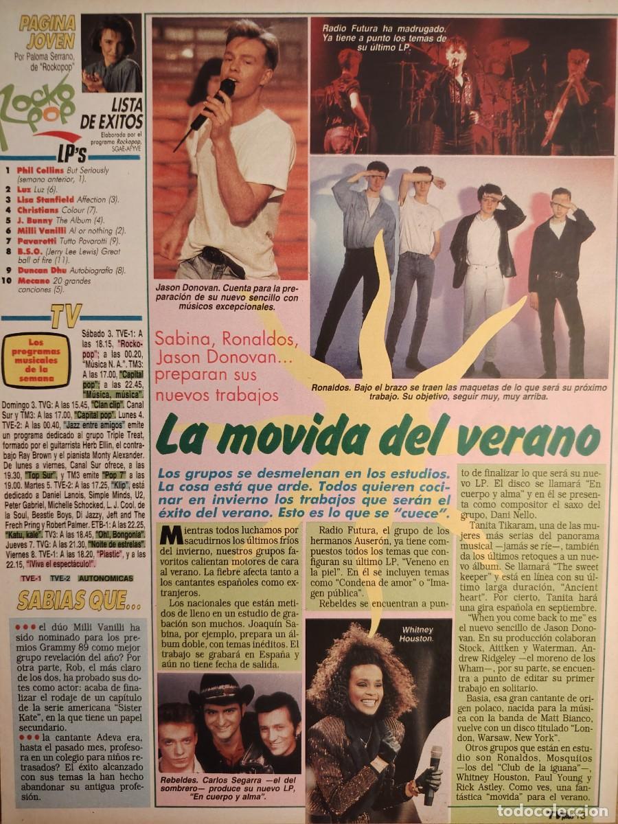 Coleccionismo de revistas y peri&oacute;dicos: Reportaje Whitney Houston, Jason Donovan, los Ronaldos y Los Rebeldes 03.03.90