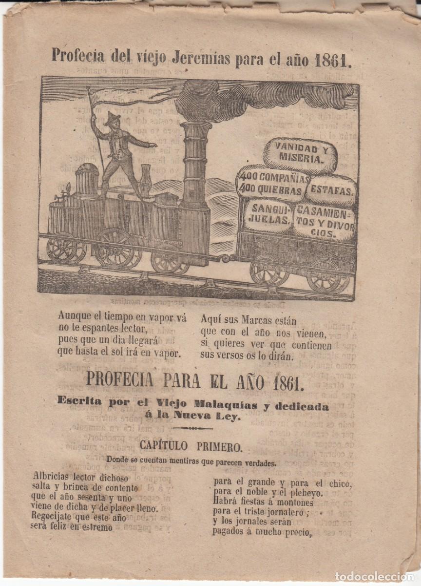Collection Magazines and Newspapers: PLIEGO DE CORDEL - ROMAN&Ccedil;OS - PROFEC&Iacute;A DEL VIEJO JEREM&Iacute;AS PARA EL A&Ntilde;O 1861 - 1860 -